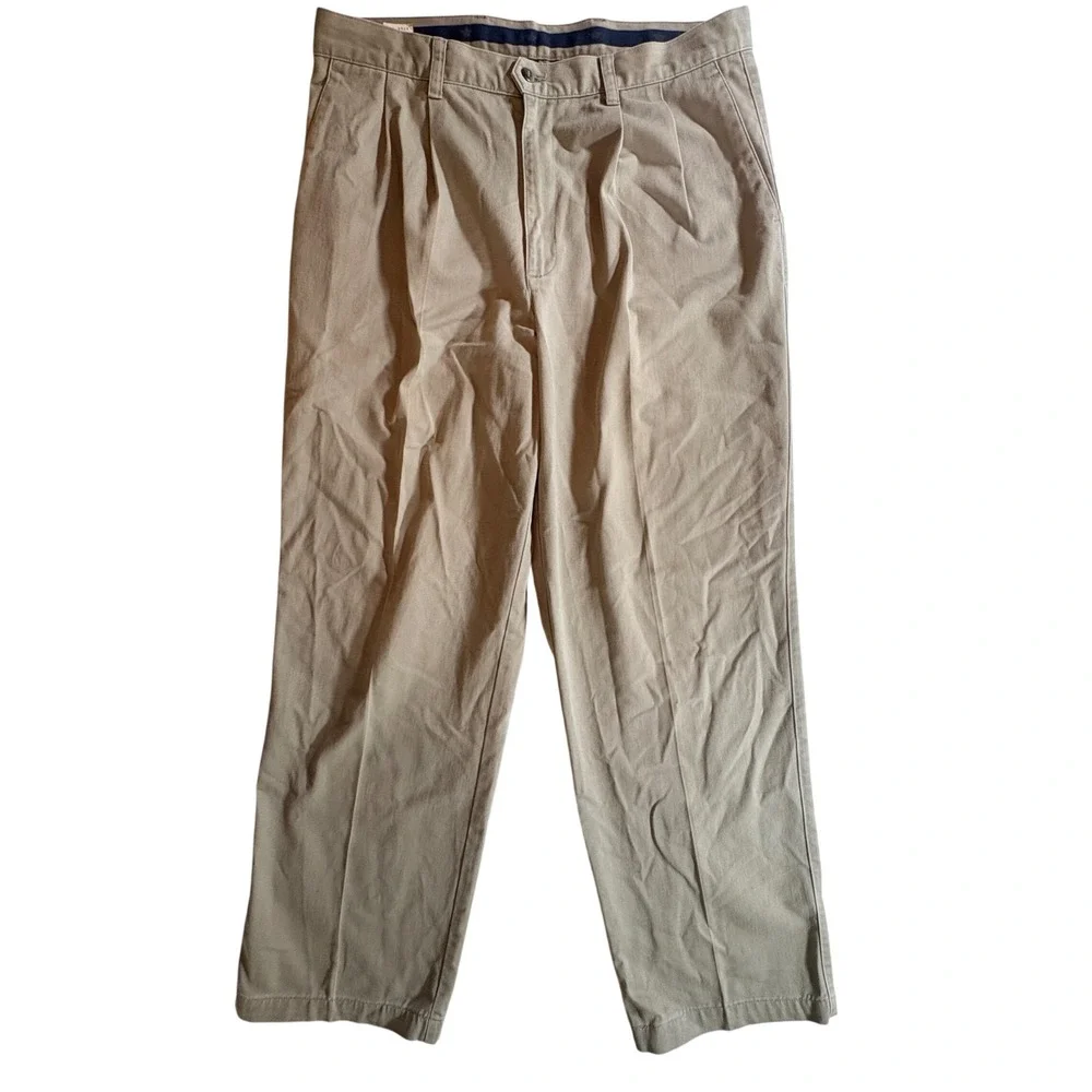Dockers Chinos Mens 36x31 Khaki Tan Classic Fit Pleated No Wrinkle Cotton Pants